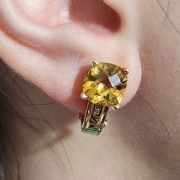 Estate Jewelry - HOLD/Rosie 5.22g 14K Gold Natural Citrine Diamond Omega Back Earrings